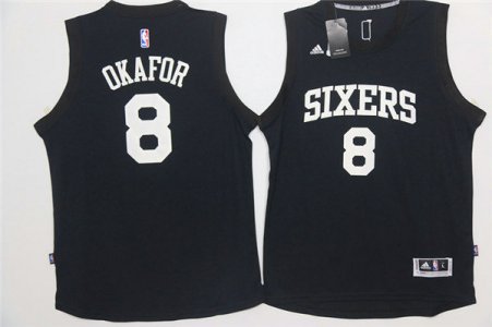 Maillot De Basket Philadelphia 76ers Jahlil Okafor 8 All Noir and Blanc Characters